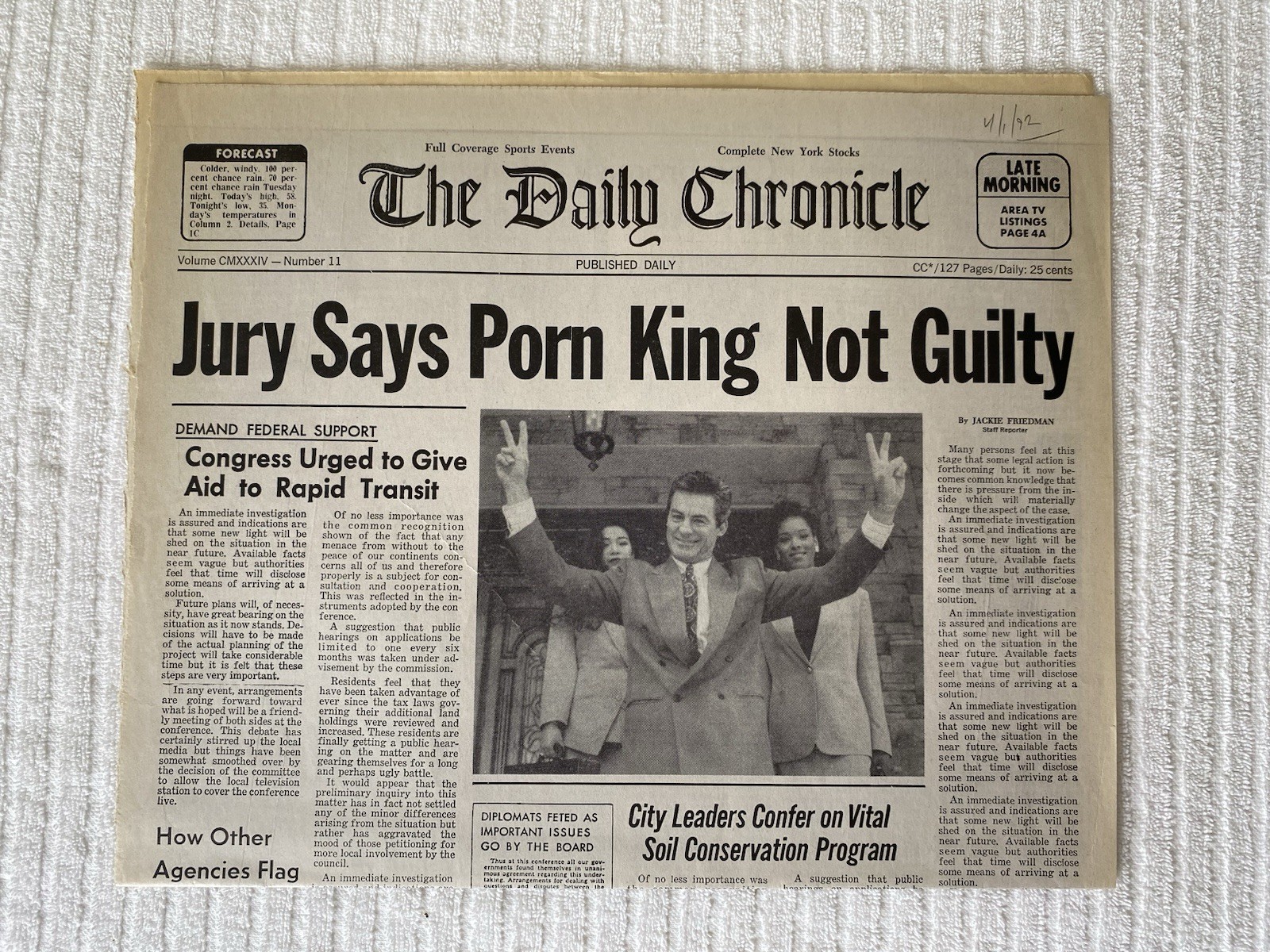 Unknown Movie (1993) Newspaper ORIG. PROP PRODUCTION MADE Porn King Not Guilty